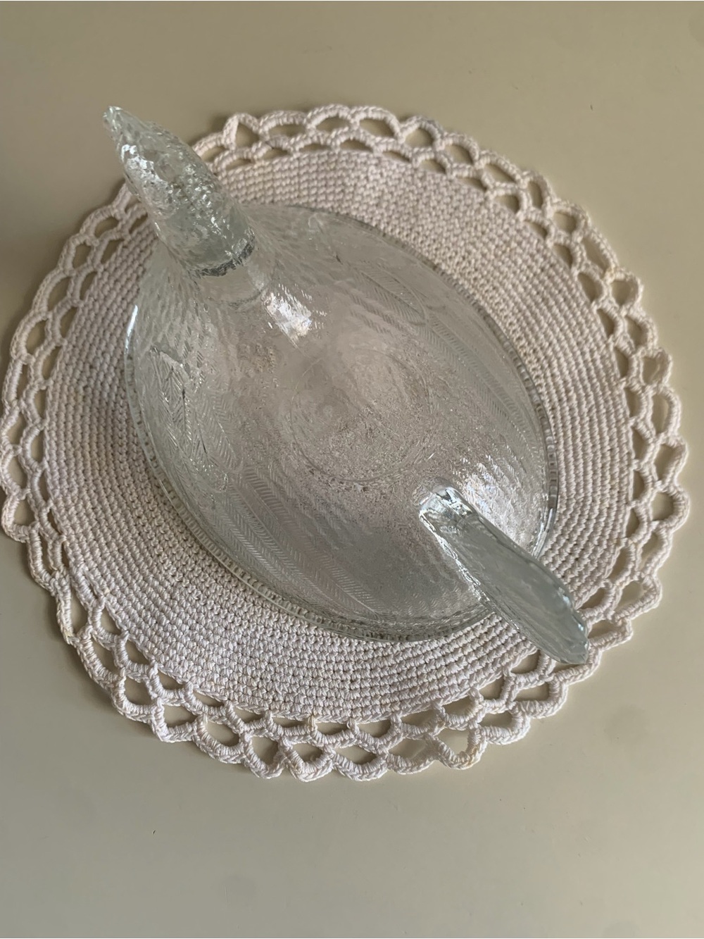 Vintage Indiana Glass Hen on Nest Clear Crystal Beaded Covered Dish - Picture 11 of 15